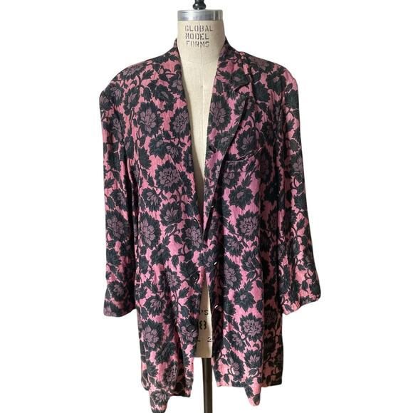 Vintage Jackets & Blazers - Vintage AT Japan Blazer in Black Floral on Mauve Size Large